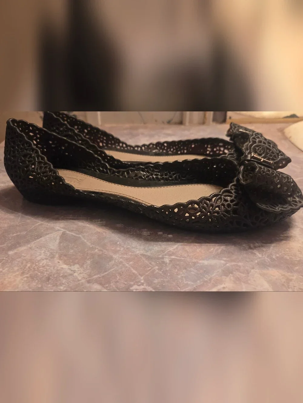 Salvatore Ferragamo Black Lace Bow  Flats - Picture 5 of 6